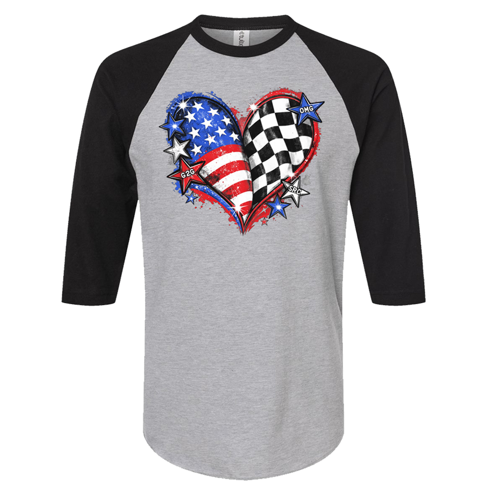 Grey/Black Heart Flag Baseball T-Shirt Main image