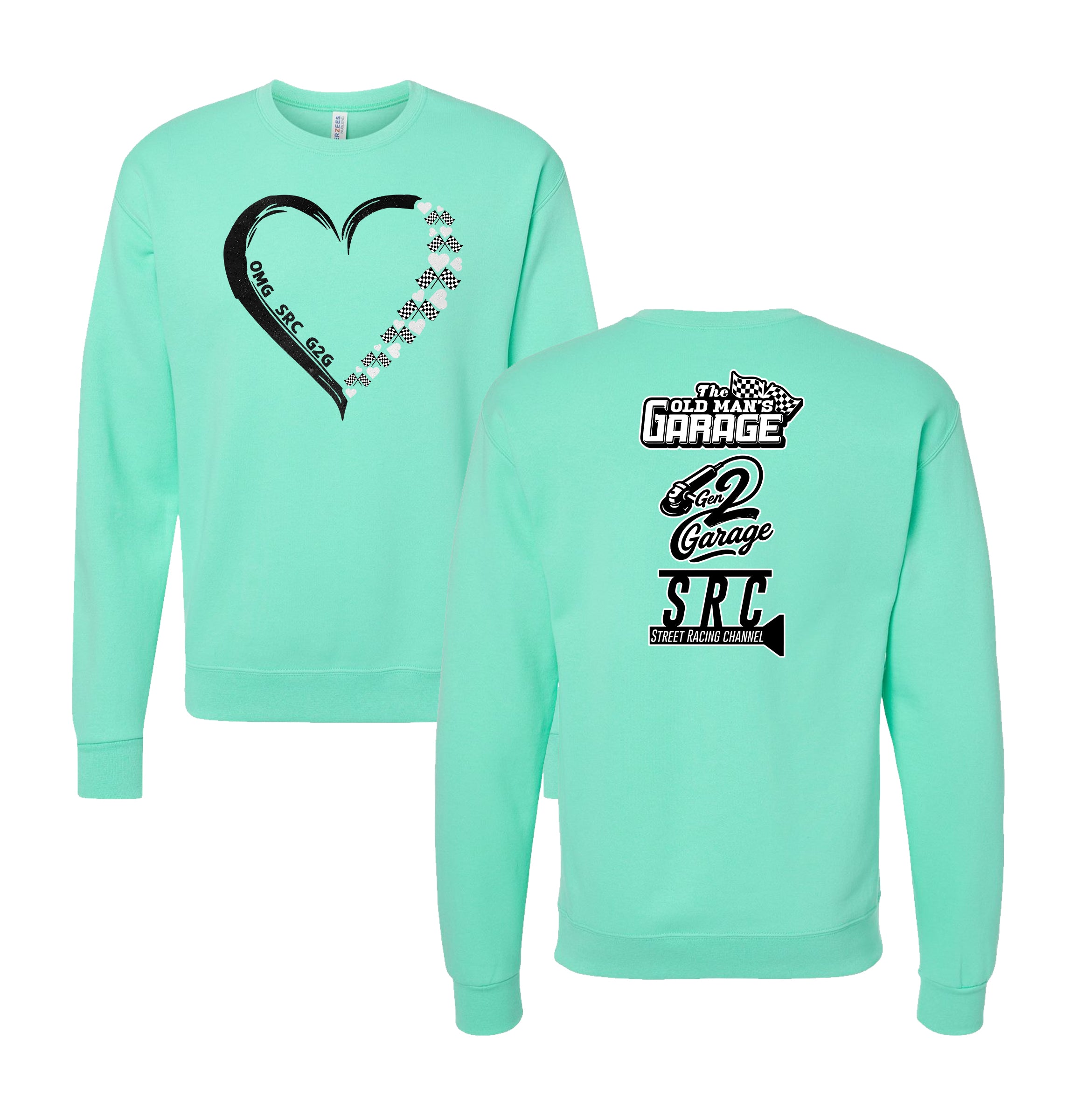 Glitter Heart Logo CREWNECK Sweatshirt - Cool Mint